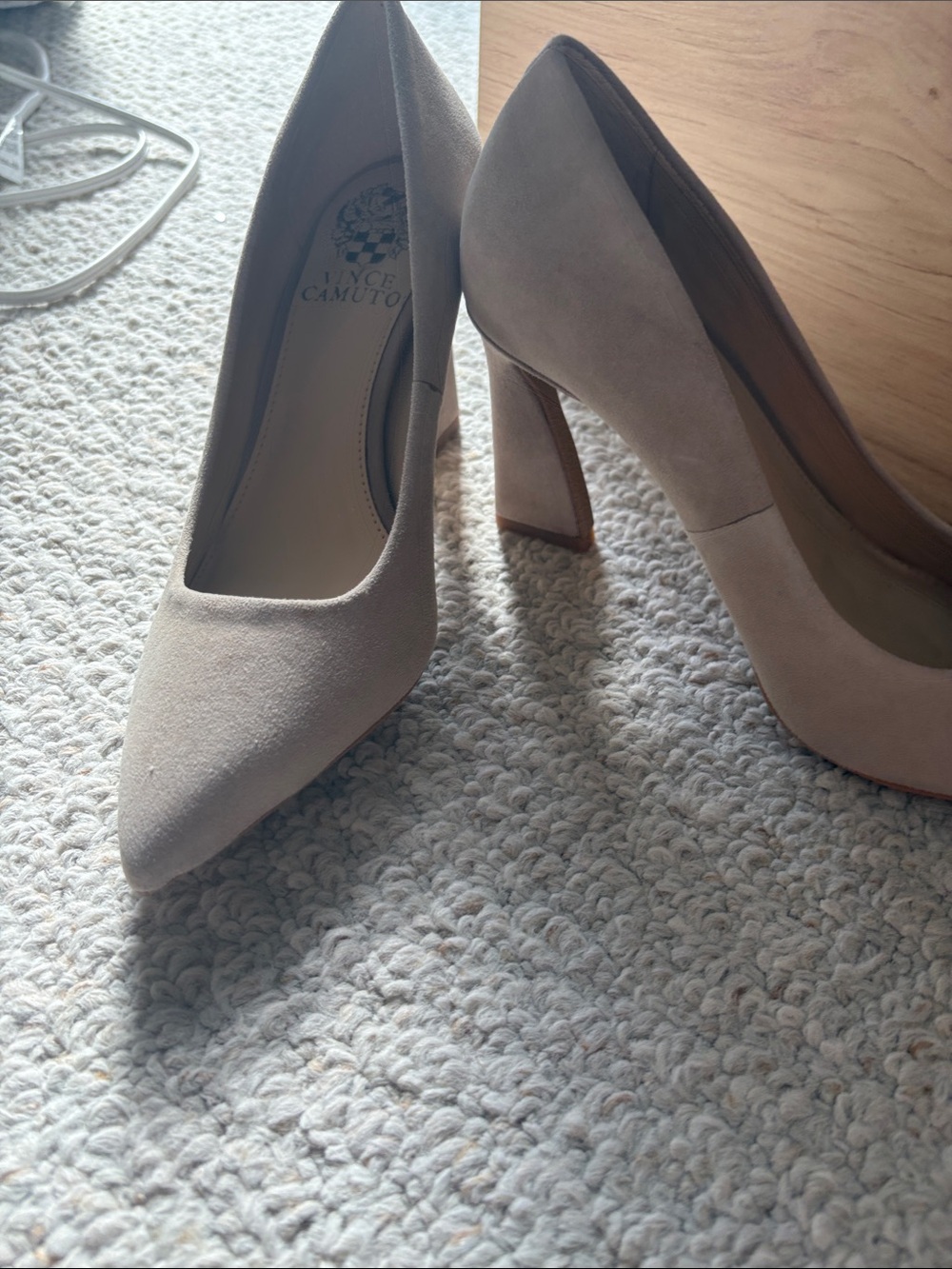 Vince Camuto Taupe Suede Pointed Toe Block Heel Pumps